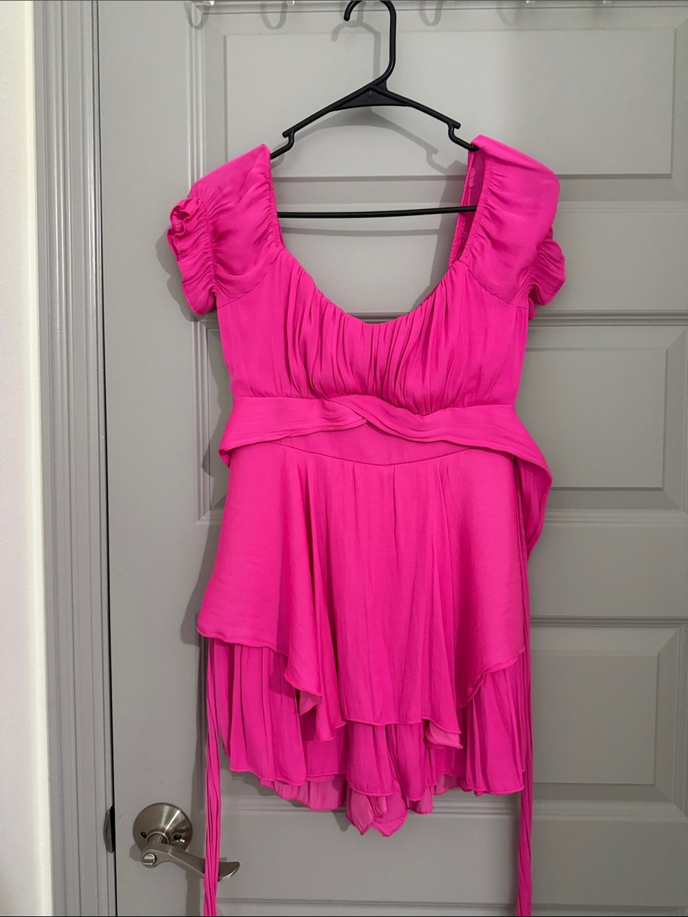 Women’s Hot Pink Short Sleeve Ruffle romper